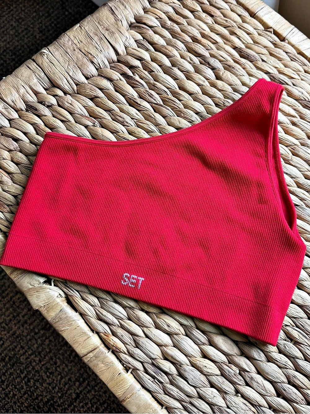 SET ACTIVE Sculptflex Ribbed One Shoulder Bra Crop Top in Red